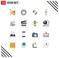 Pack of 16 Modern Flat Colors Signs and Symbols for Web Print Media such as webpage seo watch computer beverage Editable Pack of Creative Vector Design Elements