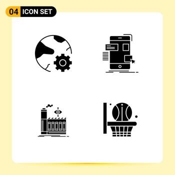 Set of 4 Vector Solid Glyphs on Grid for connect ux network mobile factory Editable Vector Design Elements