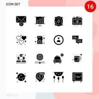 16 User Interface Solid Glyph Pack of modern Signs and Symbols of card game plant fun investment Editable Vector Design Elements