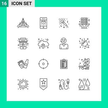 Outline Pack of 16 Universal Symbols of online shared message server hosting night Editable Vector Design Elements