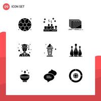 9 Universal Solid Glyphs Set for Web and Mobile Applications lamp abrahamic layer male avatar Editable Vector Design Elements