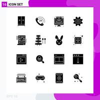 Universal Icon Symbols Group of 16 Modern Solid Glyphs of wheel gear support cogs data Editable Vector Design Elements