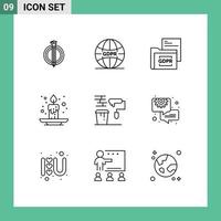 Pack of 9 Modern Outlines Signs and Symbols for Web Print Media such as brush event data candle gdpr Editable Vector Design Elements