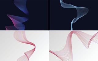 Set of 4 geometric wave pattern background Abstract waving line vector