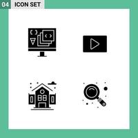 4 User Interface Solid Glyph Pack of modern Signs and Symbols of app city development paly school Editable Vector Design Elements