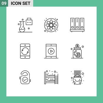 Group of 9 Modern Outlines Set for mobile device archive cellphone file Editable Vector Design Elements