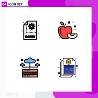 4 Filledline Flat Color concept for Websites Mobile and Apps creative network setting fruit bill Editable Vector Design Elements