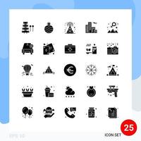 Group of 25 Modern Solid Glyphs Set for success happy cellular achievement building Editable Vector Design Elements