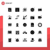Editable Vector Line Pack of 25 Simple Solid Glyphs of satellite moon html orbit marketing Editable Vector Design Elements