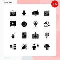 Modern Set of 16 Solid Glyphs and symbols such as locker web contact us management document Editable Vector Design Elements