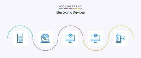 Paquete de 5 iconos azules de dispositivos que incluye . foto. ordenadores. película. monitor vector