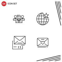 Modern Set of 4 Filledline Flat Colors and symbols such as staff document gang internet mail Editable Vector Design Elements