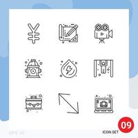 Pack of 9 Modern Outlines Signs and Symbols for Web Print Media such as power spring film camera droop hydrant Editable Vector Design Elements