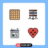 4 User Interface Filledline Flat Color Pack of modern Signs and Symbols of cookie settings data server dress button Editable Vector Design Elements