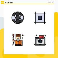 Pack of 4 Modern Filledline Flat Colors Signs and Symbols for Web Print Media such as ball profession sport web live Editable Vector Design Elements
