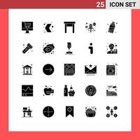 Group of 25 Solid Glyphs Signs and Symbols for waste record pointer multimedia stool Editable Vector Design Elements