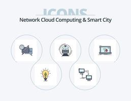 red cloud computing y smart city line pack de iconos llenos 5 diseño de iconos. archivos público. datos. humano. cuerpo vector