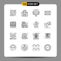 16 User Interface Outline Pack of modern Signs and Symbols of system gear less holiday candy Editable Vector Design Elements