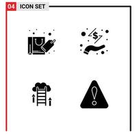 4 Universal Solid Glyph Signs Symbols of bag download sale hand data Editable Vector Design Elements