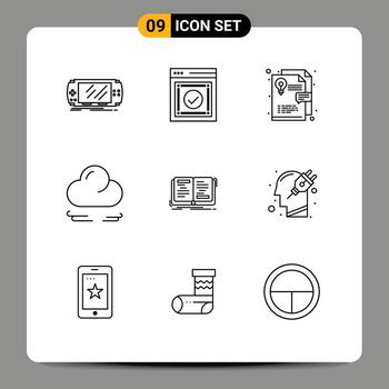9 User Interface Outline Pack of modern Signs and Symbols of novel crescent web cloud graphic design Editable Vector Design Elements