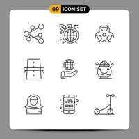 9 Universal Outline Signs Symbols of services global science business grid Editable Vector Design Elements