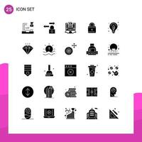 Pack of 25 creative Solid Glyphs of power energy screen security education Editable Vector Design Elements