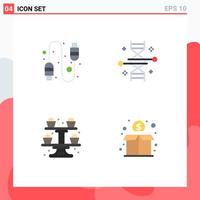 Set of 4 Vector Flat Icons on Grid for cable cooking chromosome genetic modification cupsakes Editable Vector Design Elements