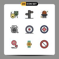 Pictogram Set of 9 Simple Filledline Flat Colors of stop control signal gym dumbbell Editable Vector Design Elements