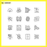 Pack of 16 Modern Outlines Signs and Symbols for Web Print Media such as nature environment audio eco sound Editable Vector Design Elements