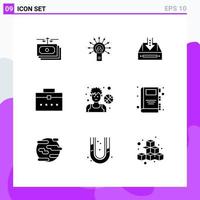 Universal Icon Symbols Group of 9 Modern Solid Glyphs of worker bag project done empty cabinet Editable Vector Design Elements