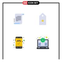 paquete de 4 iconos planos modernos, signos y símbolos para medios de impresión web, como el libro de decretos, la cabina, el guión, la clasificación de la aplicación móvil, los elementos de diseño vectorial editables vector