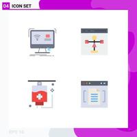 Set of 4 Vector Flat Icons on Grid for control programming remote develop hospital Editable Vector Design Elements