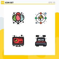 Set of 4 Commercial Filledline Flat Colors pack for balloons bar night market monitor Editable Vector Design Elements