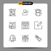 9 Outline concept for Websites Mobile and Apps fund picture blogger photo person Editable Vector Design Elements