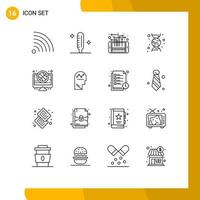 Modern Set of 16 Outlines and symbols such as game basket mobile science chemistry Editable Vector Design Elements