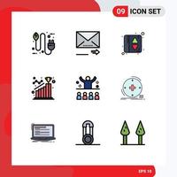 Pack of 9 Modern Filledline Flat Colors Signs and Symbols for Web Print Media such as communication reach next goal achieve Editable Vector Design Elements