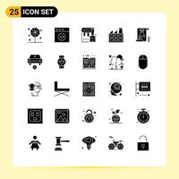 Pictogram Set of 25 Simple Solid Glyphs of planning castle dye document factory Editable Vector Design Elements