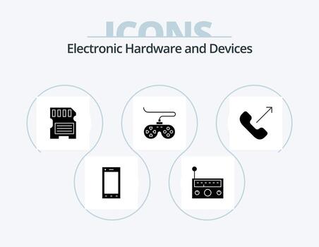 diseño de iconos del paquete de iconos de glifo de dispositivos 5. entrante. palanca de mando. tarjeta. juego. controlador vector