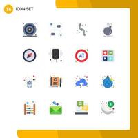 Mobile Interface Flat Color Set of 16 Pictograms of compass ddos mechanical danger bomb Editable Pack of Creative Vector Design Elements