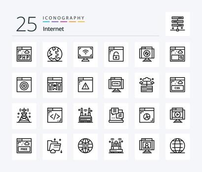 Internet 25 Line icon pack including delete. secure. multimedia. privacy. browser vector