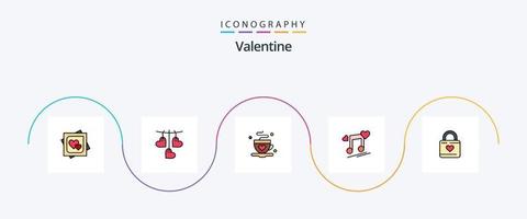 paquete de iconos de 5 planos llenos de línea de San Valentín que incluye la canción. letra. colgante. nodo. amar vector