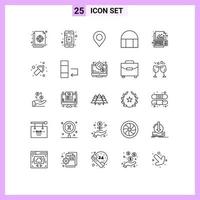 Mobile Interface Line Set of 25 Pictograms of graph analysis location mosque historical building Editable Vector Design Elements