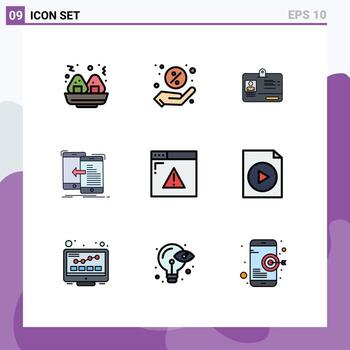 9 User Interface Filledline Flat Color Pack of modern Signs and Symbols of web page security id internet management Editable Vector Design Elements