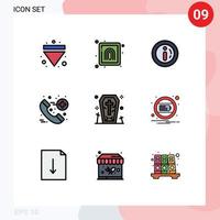 Mobile Interface Filledline Flat Color Set of 9 Pictograms of ghost coffin ecommerce healthcare call Editable Vector Design Elements