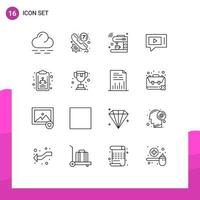 Pictogram Set of 16 Simple Outlines of chart video coffee live wifi Editable Vector Design Elements