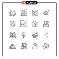 Pack of 16 Modern Outlines Signs and Symbols for Web Print Media such as security red pumpkin pie light alert Editable Vector Design Elements