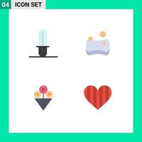 Group of 4 Modern Flat Icons Set for light saber love cleaning flower favorite Editable Vector Design Elements