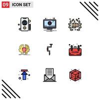 Modern Set of 9 Filledline Flat Colors Pictograph of drill identity fight dual man Editable Vector Design Elements