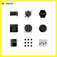 Pack of 9 Modern Solid Glyphs Signs and Symbols for Web Print Media such as cd man stop group user Editable Vector Design Elements