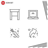 Mobile Interface Line Set of 4 Pictograms of desk share laptop food right Editable Vector Design Elements